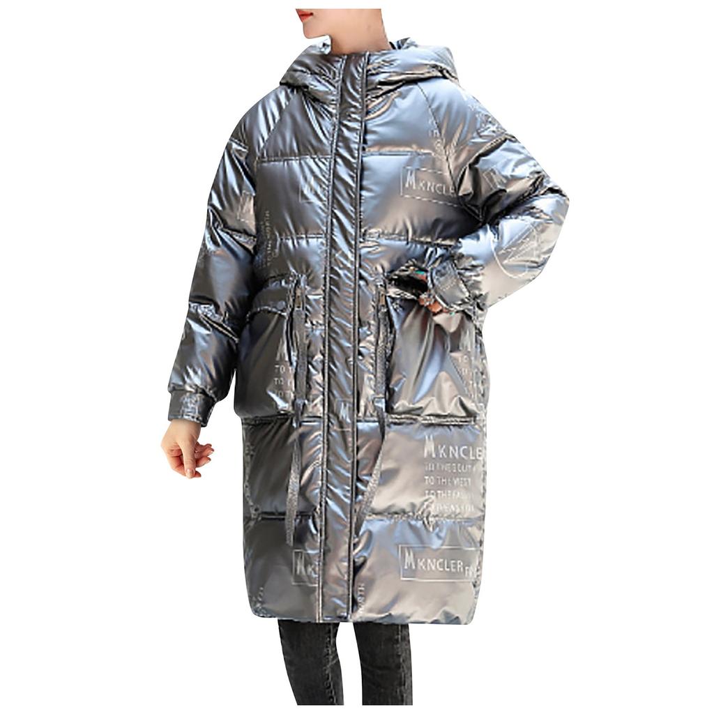 Dámská zimní móda dlouhá bunda s kapucí nad kolena a tlustou vycpávkou