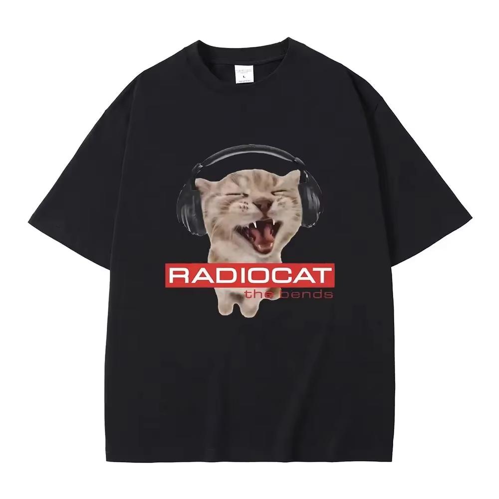 British Rock Band Radiohead Funny Radiocat The Bends Print T-shirt Men's Women Vintage Gothic Oversized Daily Wear Cool Top