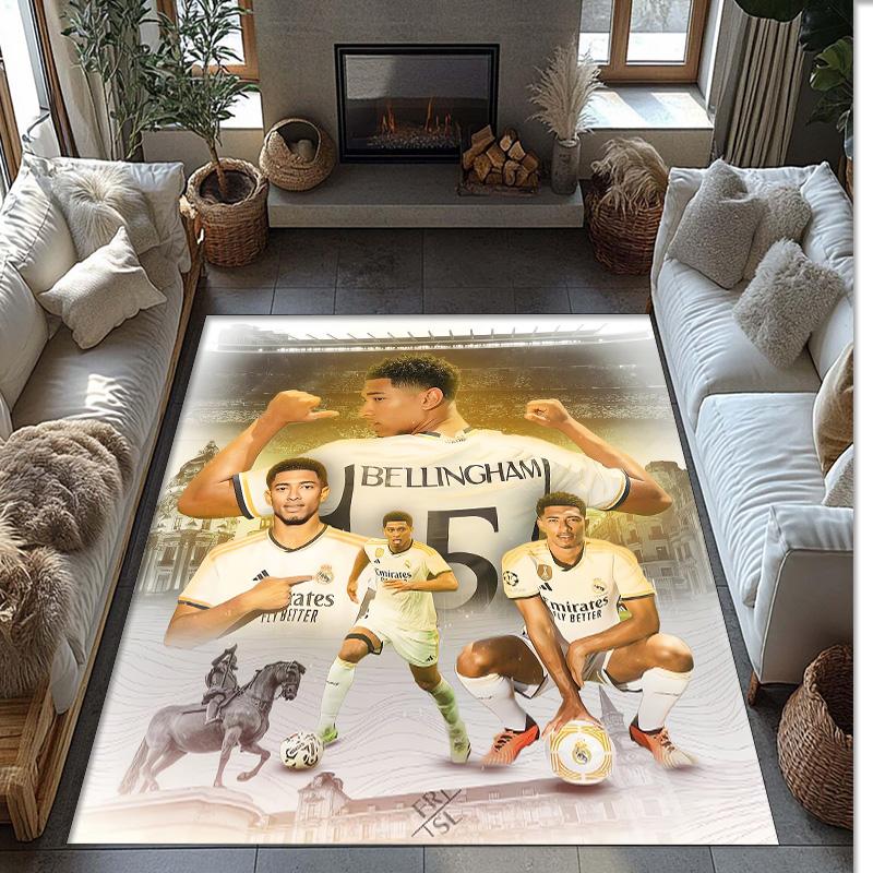 Jude Bellingham Printed Flannel Area Rug Non Slip Soft Polyester Floor Carpet Indoor Decor Mat for Bedroom Living Room Sofa