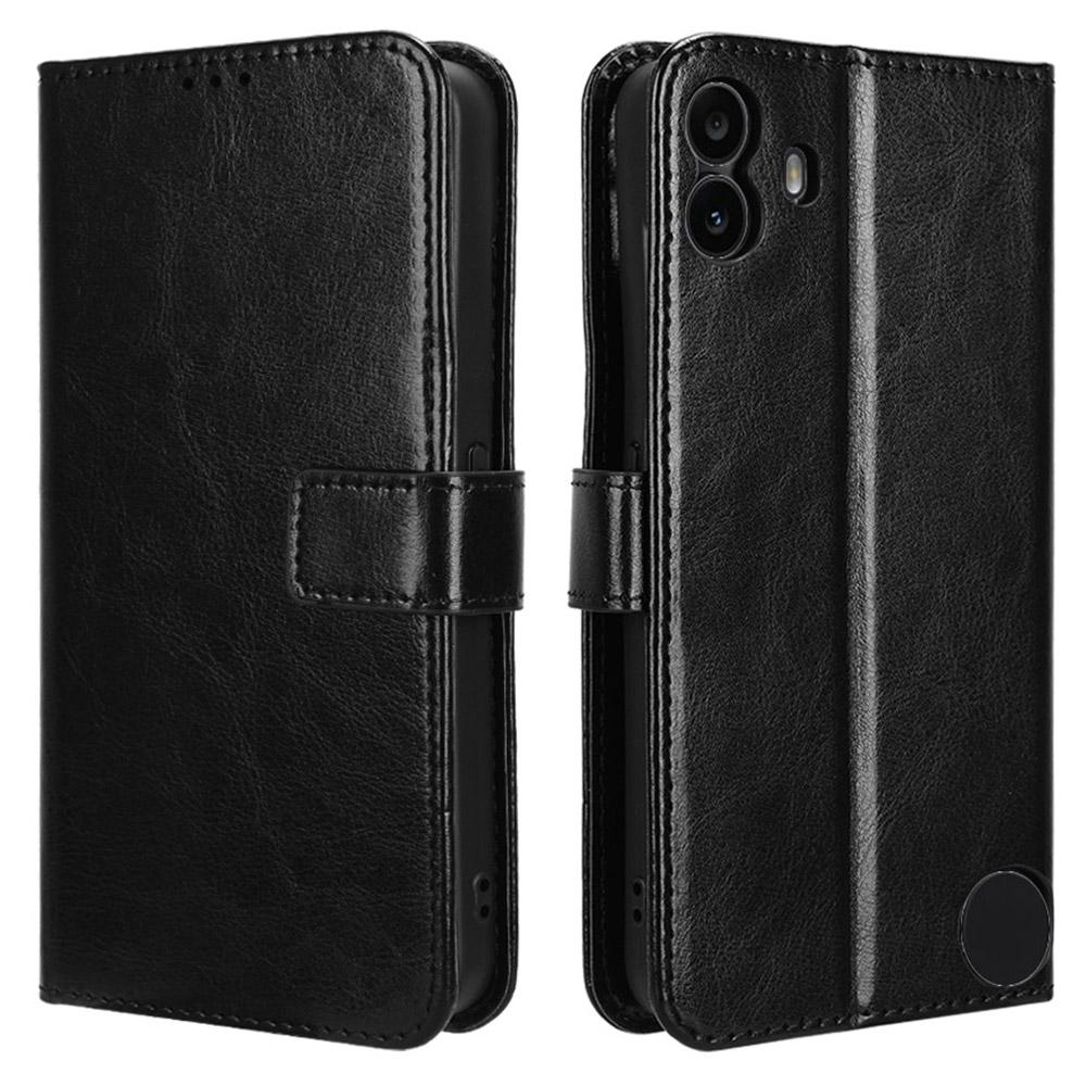 

For Nothing CMF Phone 1 Wallet Case Crazy Horse Texture Leather Phone Cover Black