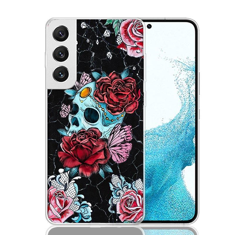 Human Skeleton Red Rose Phone Case For Samsung Galaxy S25 S24 S23 S22 S21 FE S20 Ultra S10 Plus Art Customized Coque Capa S24 S2