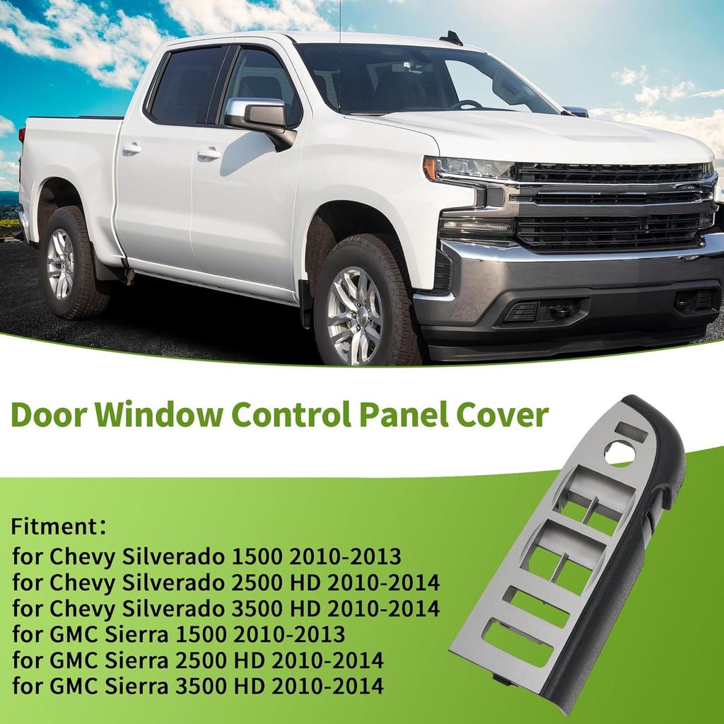 1 Pc Front Left Side No.22968506 Door Control Switch Panel Trim for Chevy Silverado 1500 2010-2013 Plastic Gray Black