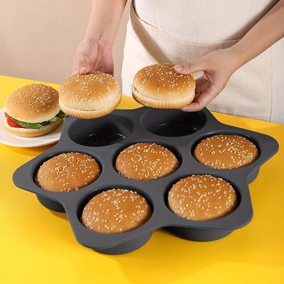 1 Adet Silikon Hamburger Çörek Kalıbı 7 Bölmeli Somun Kalıbı Yapışmaz Pişirme Tepsisi Yapışmaz Tava Kolay Çıkarma Ev Silikon Gıda Pişirme