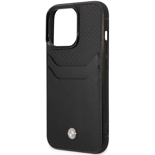 Etui do iPhone 14 Pro BMW Skórzane z kieszenią na karty Czarne