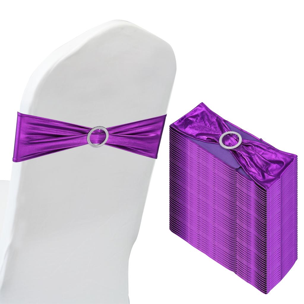 50pcs Stretch Chair Sashes Bows Elastic Chair Bands Sashes with Buckle Slider for Wedding Banquet Decorations 14"x5"