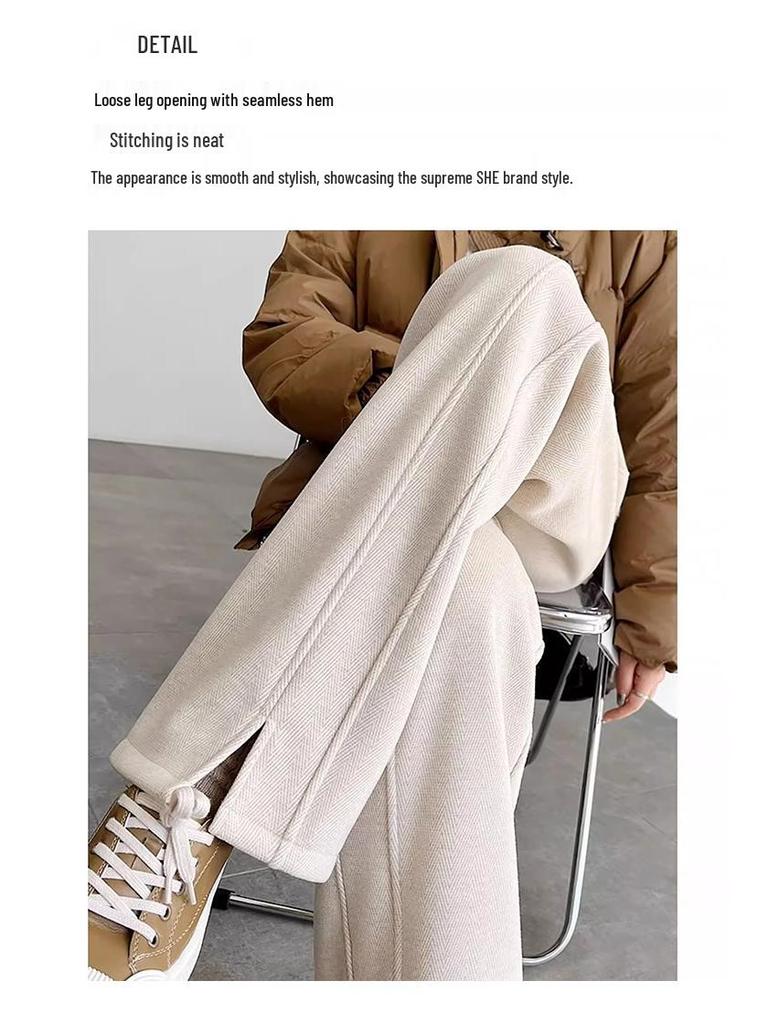 2025 Zima Damskie Spodnie z Wełny Merino z Szerokimi Nogawkami i Aksamitne - Petite, Pogrubione, Slim-Fit, Krój z Prostymi Nogawkami