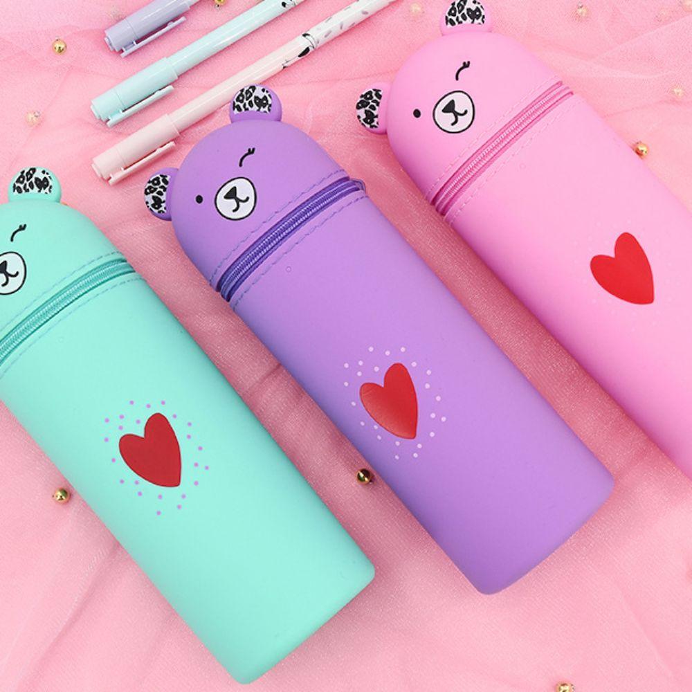 Silicone Pencil Pouch Soft Stationery Box INS Cartoon Bear Pencil Case  Children Gifts