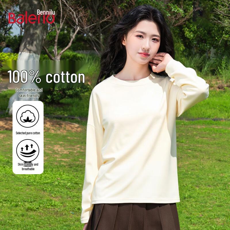 Baleno Women's 2025 New Pure Cotton Long-Sleeve Round Neck T-Shirt