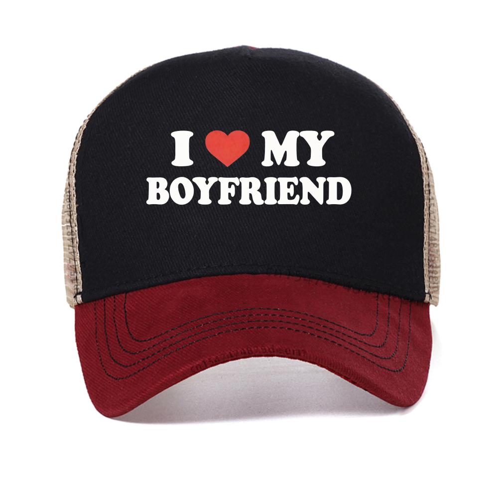 I Love My Girlfriend Boyfriend Logo Print baseball cap Summer Men's Fashion Breathable Snapback hats outdoor mesh trucker hat