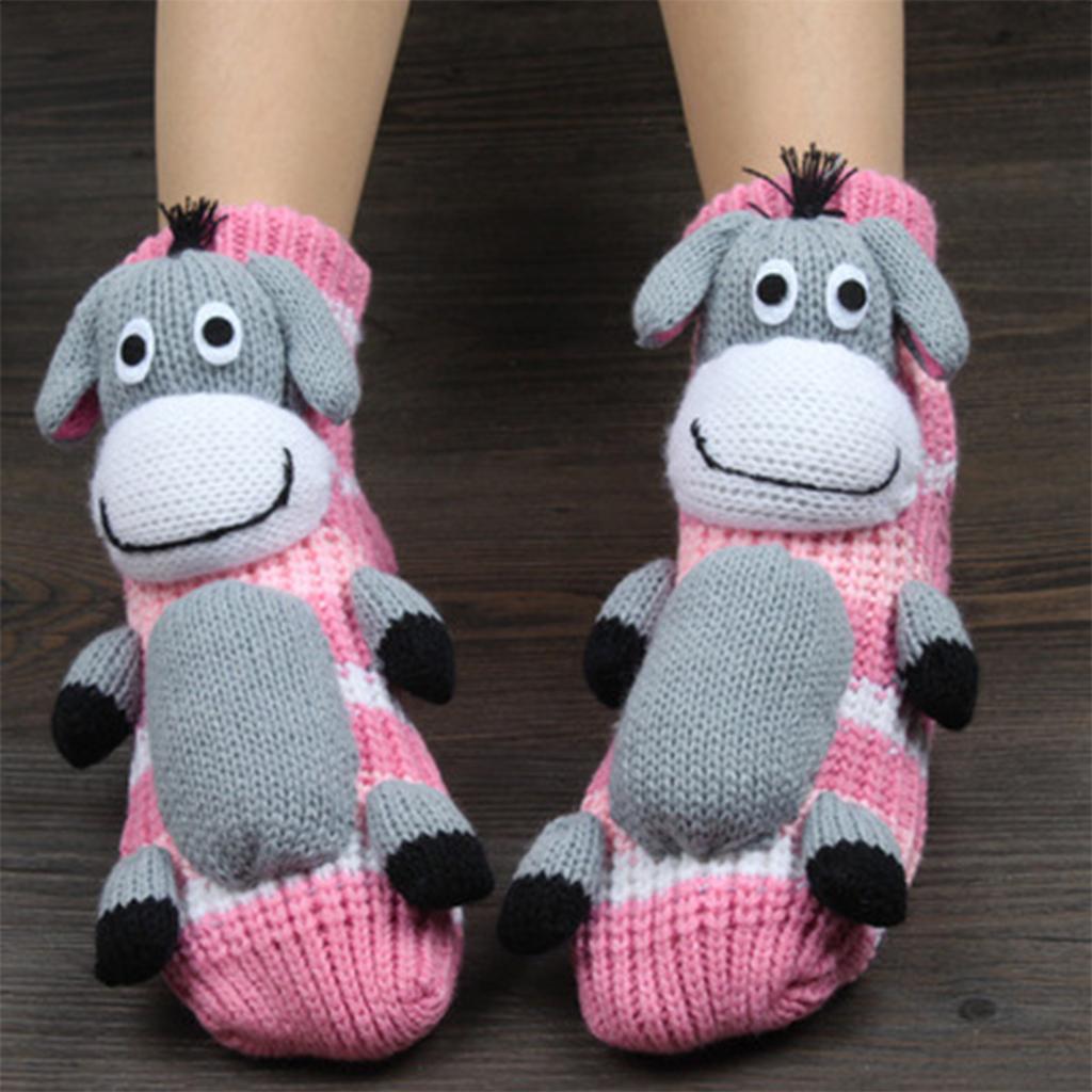Lustige Damen Dickstricksocken Winter Warme Socken Rutschfest Lässig Boden Teppich Socken 3D Cartoon Tier Socke Kind Weihnachtsgeschenke