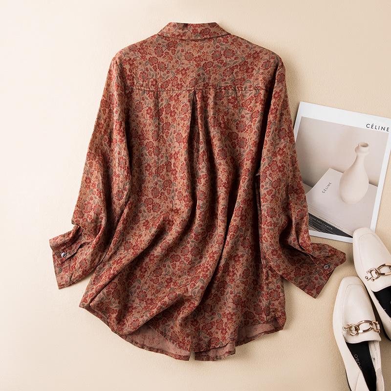 Spring 2026 Floral Linen Lapel Shirt: Retro, Lightweight, Loose-Fit Top for Women