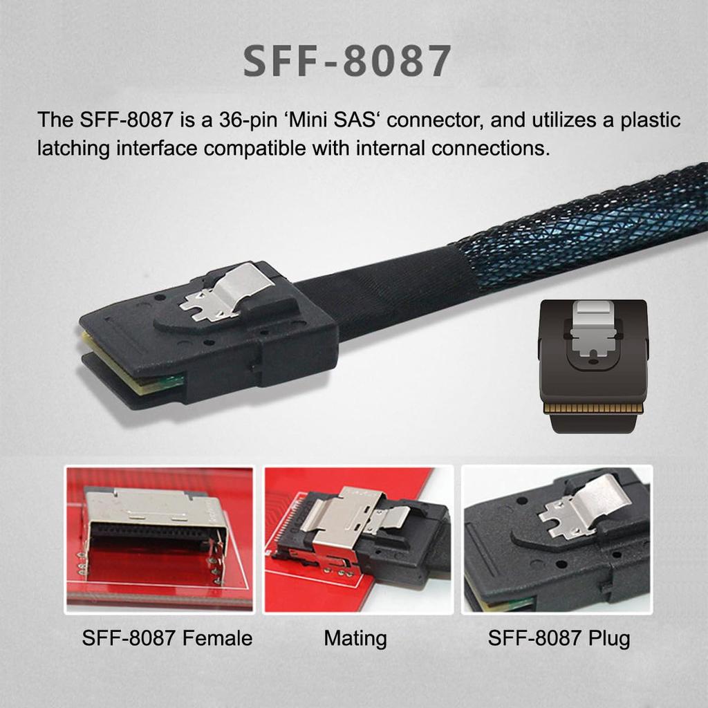 Cablecc Mini SAS Male To Female External Extension Internal Cable with PCBA Low Profile SFF-8087 SFF-8088 Bracket, 50cm, SF-083-36PIN-CC