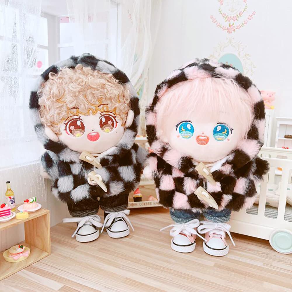 Niannyyhouse 20cm Doll Clothes Cotton Doll Clothes Top Shorts Set Checkered Jacket Jeans Doll Baby Clothes for Stuffed Animals + 2-Piece Dress-Up