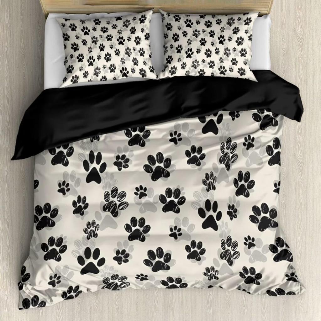 Dog Paw Print Duvet Cover Set Puppy Bedding Set Cute Animal Cartoon Pattern Quilt Cover