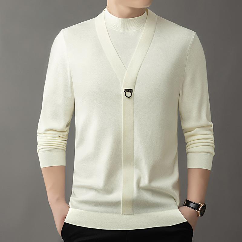 Spring and Autumn Men's Half Turtleneck Fake Two-piece Sweater Pullover Slim Korean Style Warm Sweater