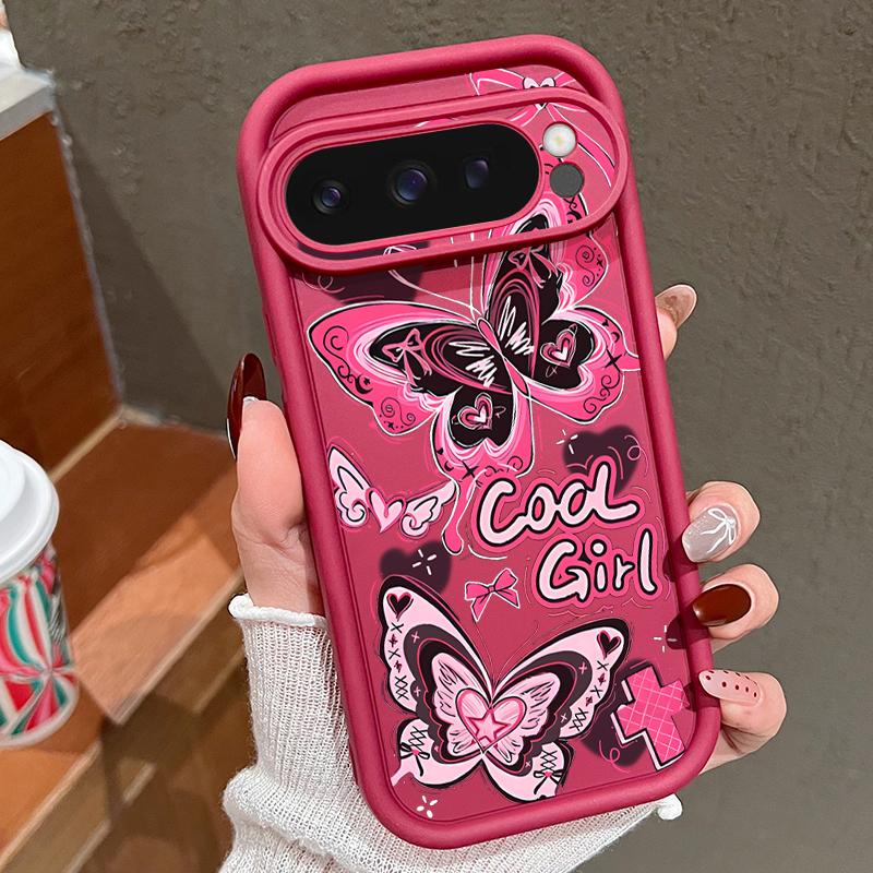 Cool Girl Butterfly Painting Case For Google Pixel 10 Pro XL Shockproof Bumper Silicone Cover For Pixel 9A 9 8 7 Pro 8A 7A