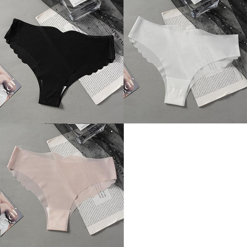

1/3 шт. Женские трусики из ледяного шелка с низкой посадкой, летние, прозрачные, тонкие, сексуальные, дышащие, однотонные, с волнистым краем XL