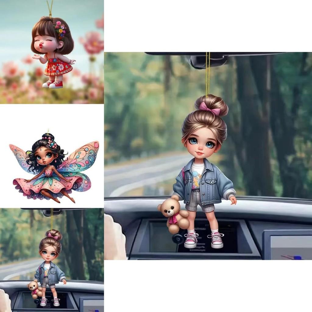 Car Mirror Hanging Acrylic Decorative Girl Series Cartoon Style For Vehicle Interior Decor
