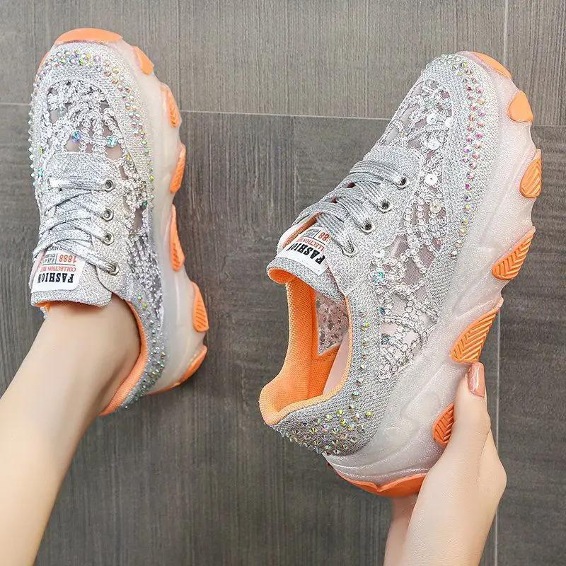 Fashion With Crystals Rhinestone Athletic Diamond High On Platform Low Women Footwear Sneakers Lace Up Ladies Shoes Sports Luxury Offer