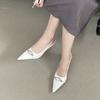 Spring New French Rhinestone Buckle Pointed Head Thin Heel High Heel European and American Fashion Bag Head Women's Shoes Rear Empty Women's Sandals