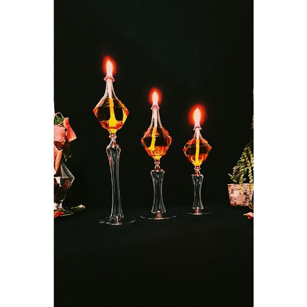 Footed Diamond Glass Lamp Set Of 3 Oil Lamp