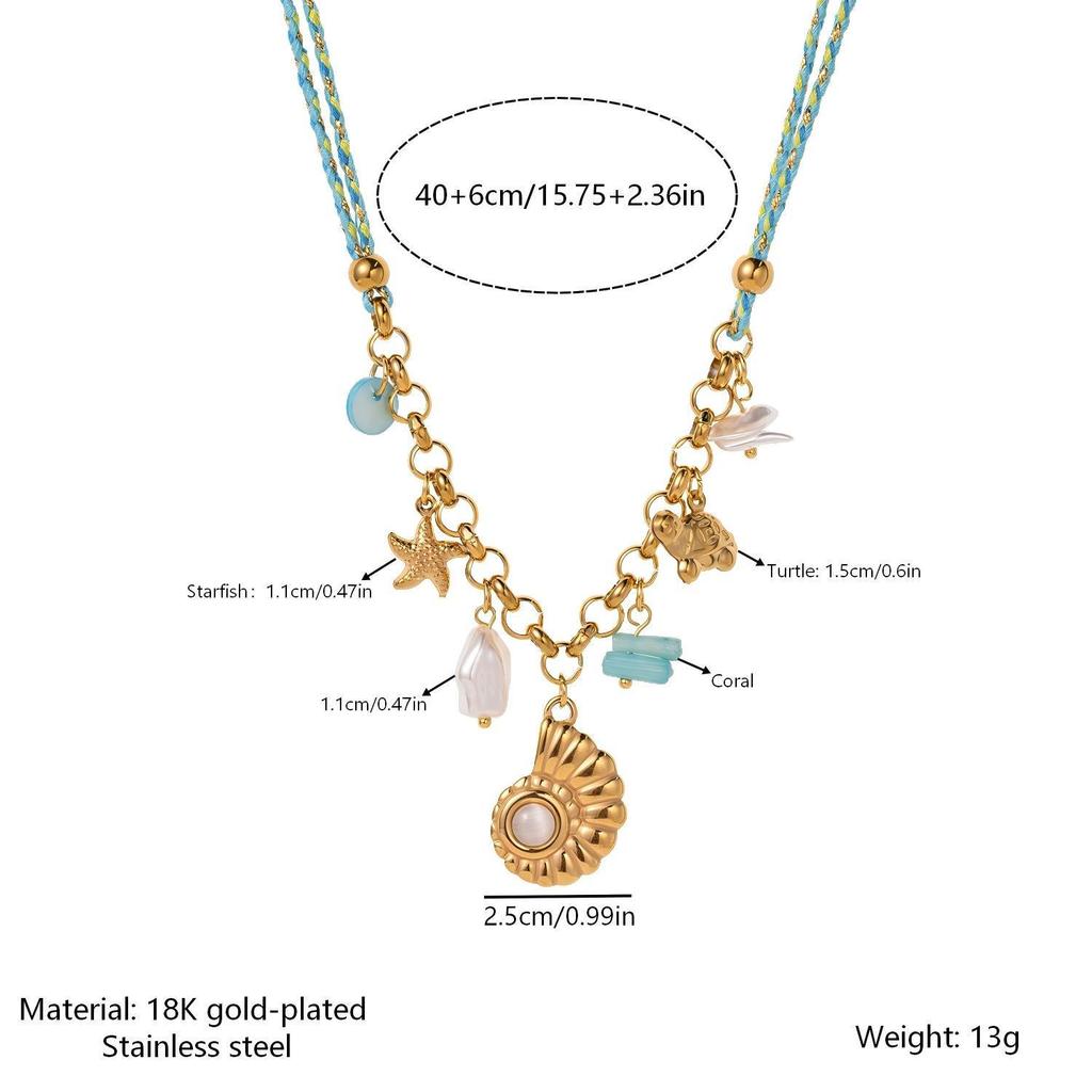 European & American Ocean Beach Style 18K Gold Seashell Pendant Necklaces for Women, Stainless Steel, Light Luxury.