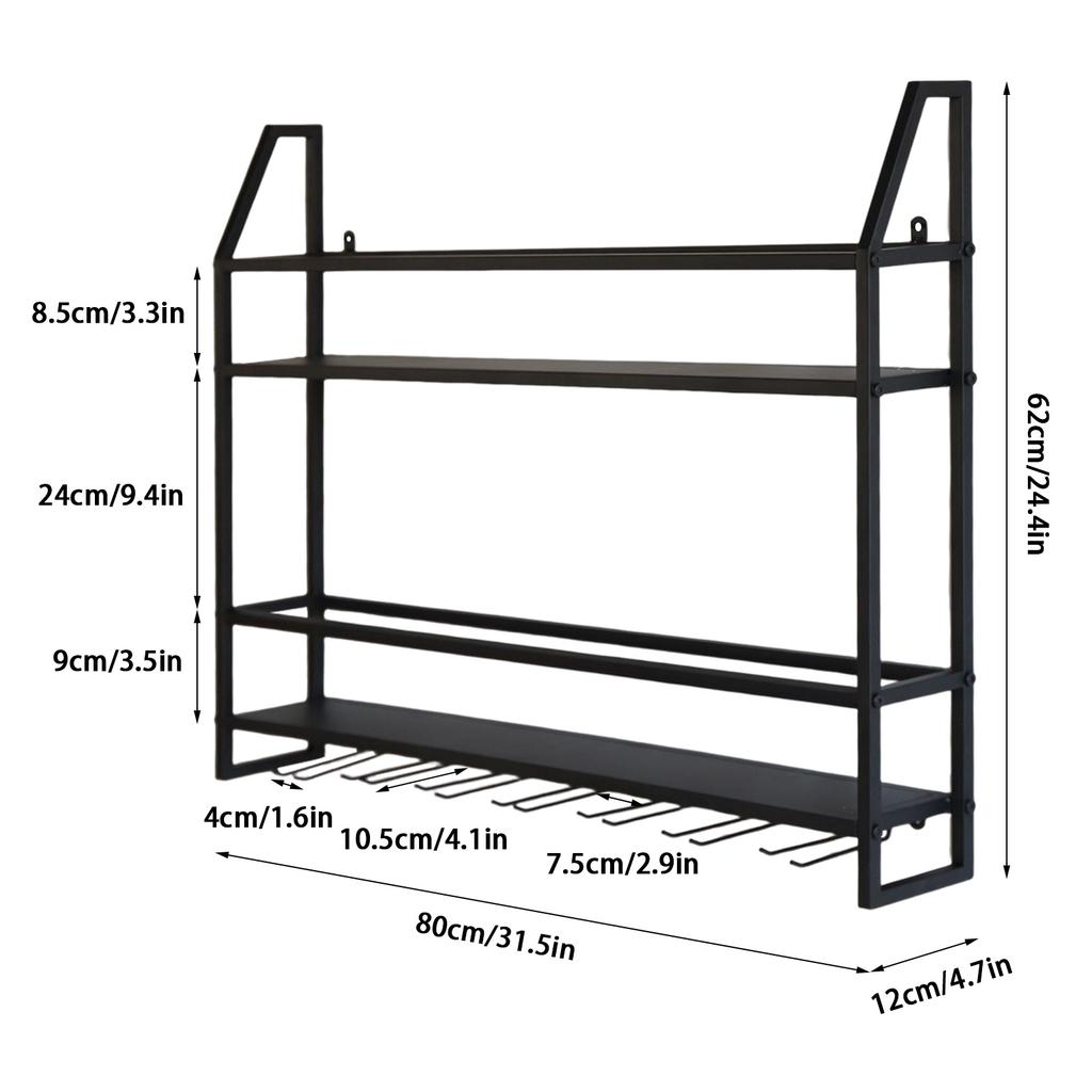 Wall Mounted Wine Rack – Industrial Style 2-Tier Storage Organizer for Bottles & Goblets