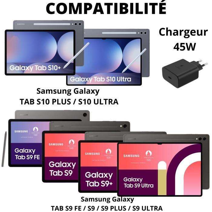 45W Fast Wall Charger - PHONILLICO - USB-C - Compatible Galaxy TAB S10/S9 - Black - Fast Charging