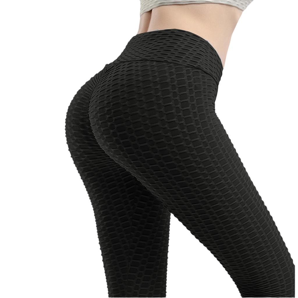 Women's Fashion Jacquarded High Elastic Sports Bodybuilding Cropped Pants Fitness Solided Color High Waist Hip Leggings