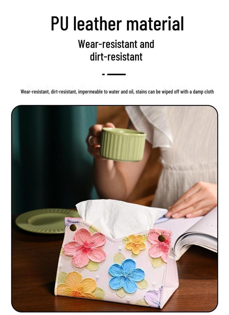 Luxury Waterproof Floral Oil Painting Tissue Box for Living Room