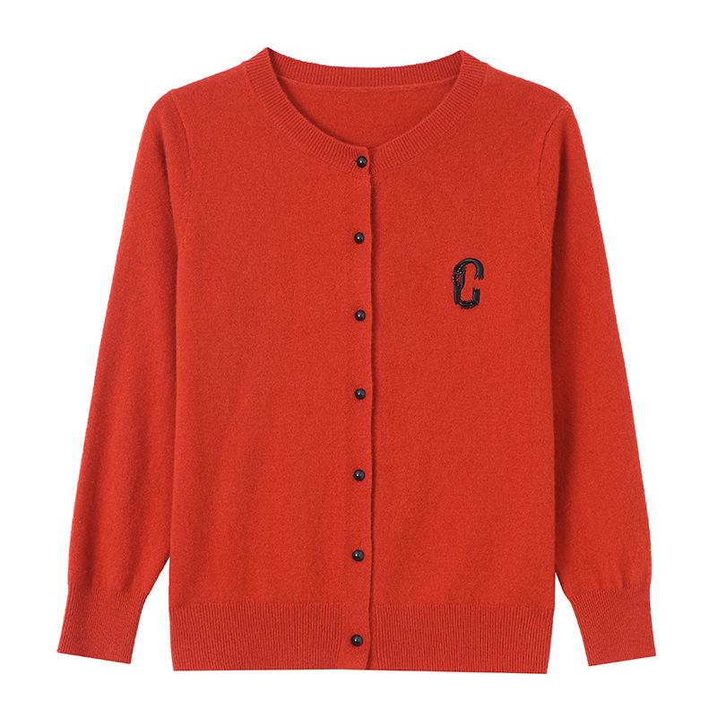 Women's Pure Wool Knitted Cardigan: Round Neck, Slimming, Autumn/Winter Loose Fit Sweater