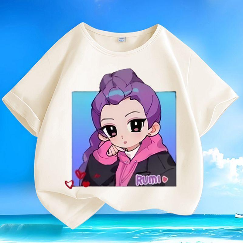 Boys' and Girls' K-pop Hunting Girl Group Rumi's T-shirt Summer Children's Casual Short-sleeved Pure Cotton T-shirt