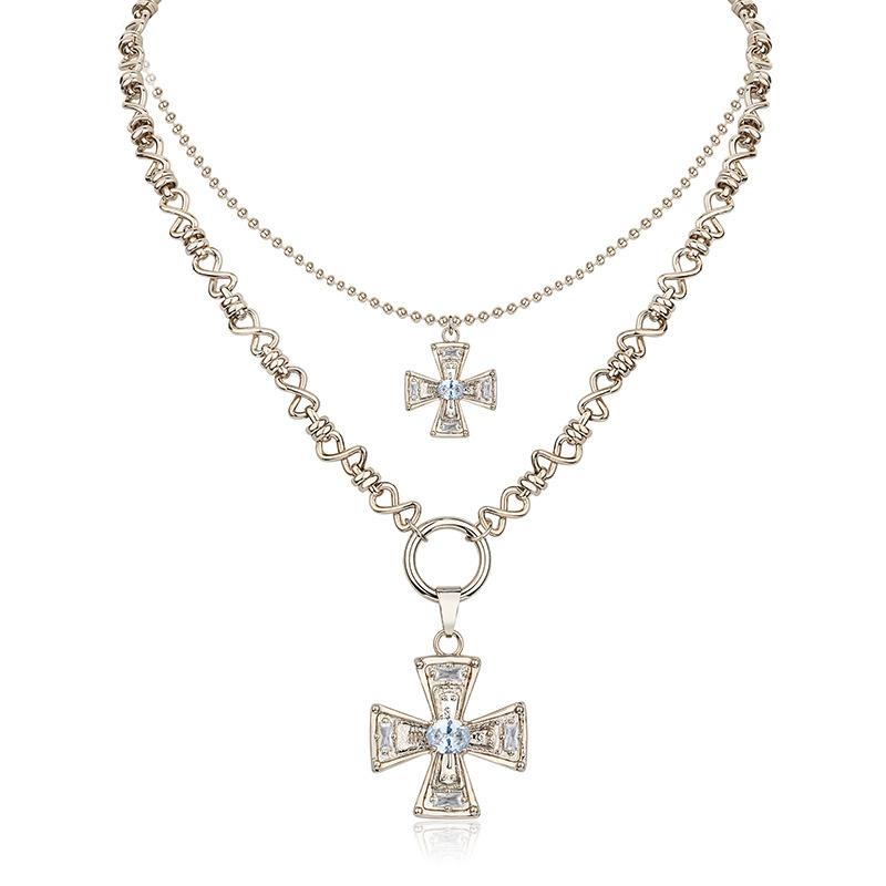 Heavy Industry Light Luxury Retro Stacked Cross Necklace Spice Girl Punk Style Multi-layer Versatile Gold Clavicle Chain