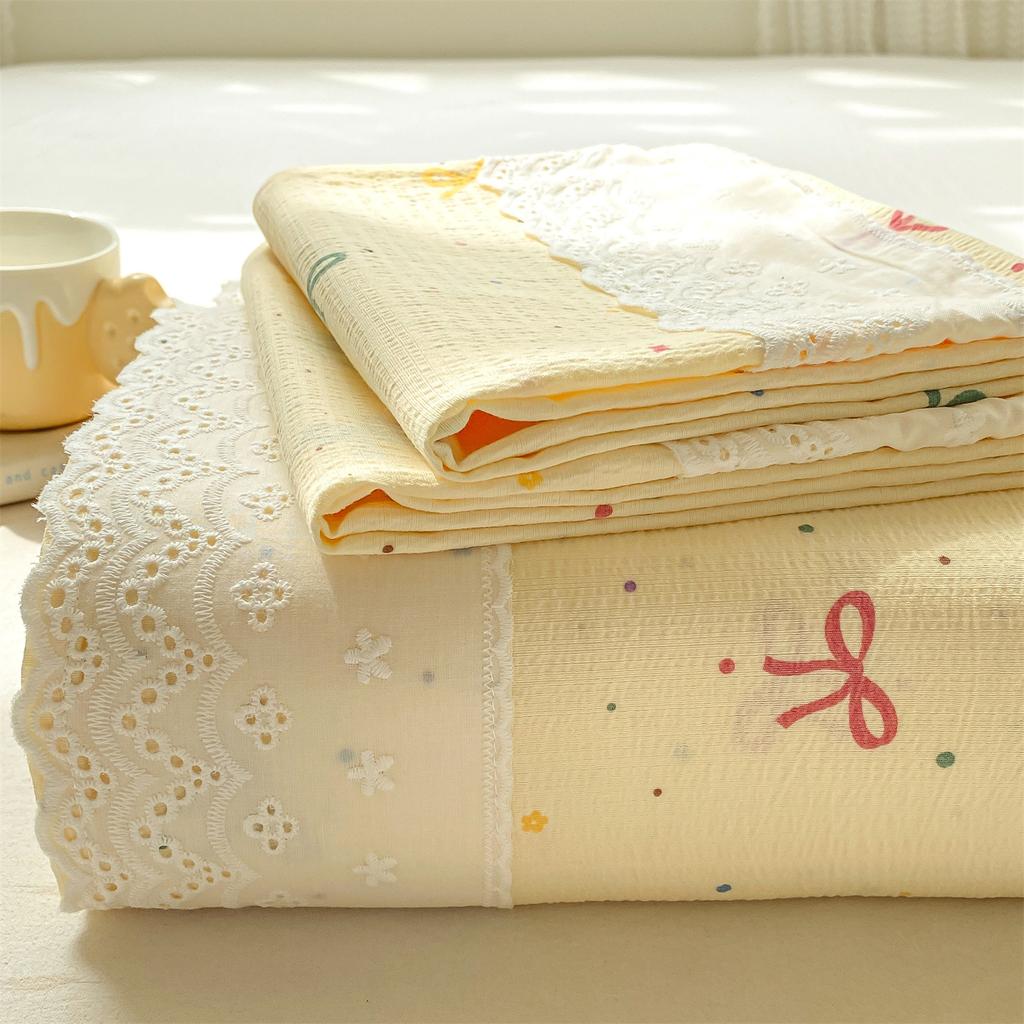 Klasse A Doppellagiges Garn Bettlaken Einzelstück Spitze Spitze Stepplaken Studentenwohnheim Dreiteiliges Set Einzelner Kissenbezug 3