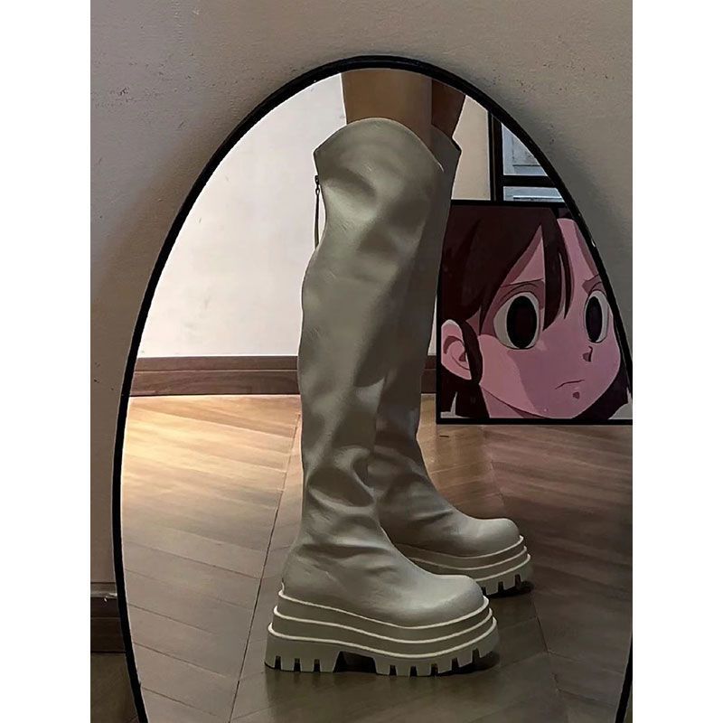 Fashion Stretch Boots Women's 2025 Autumn New Small Thin Thick Sole High Long Knight Boots High Boots
