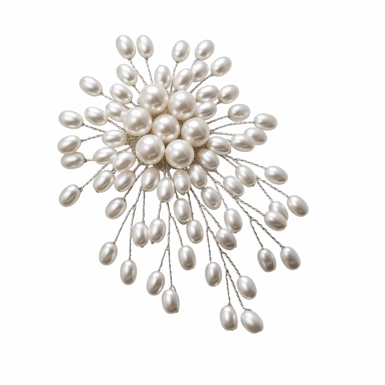 Pearl Fireworks Style Brooch, Natural Freshwater Pearl Brooch, Handmade Woven Rice Shaped Fashionable Brooch High Quality 5-8mm
