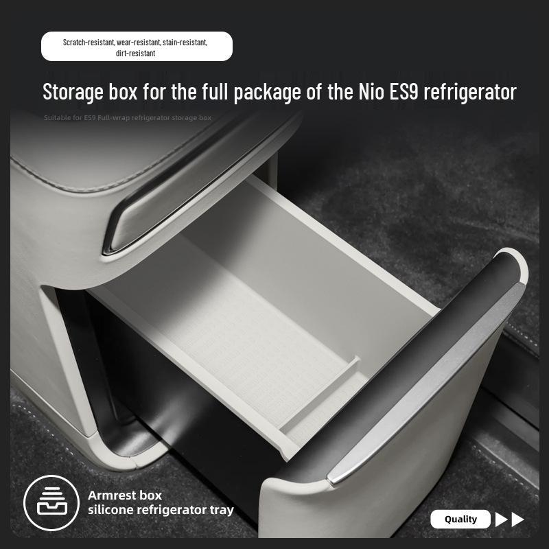 Fits 26 NIO ES9 Models: Center Console Silicone Anti-slip Mat & Refrigerator Storage Box Car Accessory.