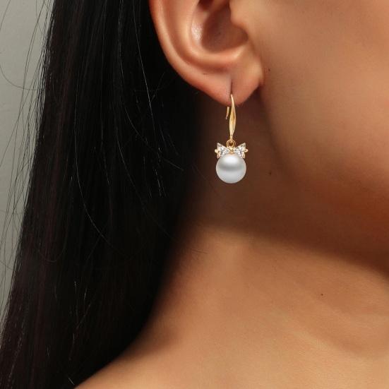1 Pair Women Hook Earrings Faux Pearl Rhinestone Decor Short Bow Earrings Prom Party Wedding Dangle Earrings Ear Jewelry Drop Earrings