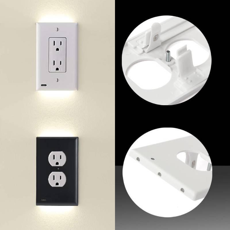 Outlet Cover Wall Socket Plate Double Led Night Light Sensor Coverplate Plug