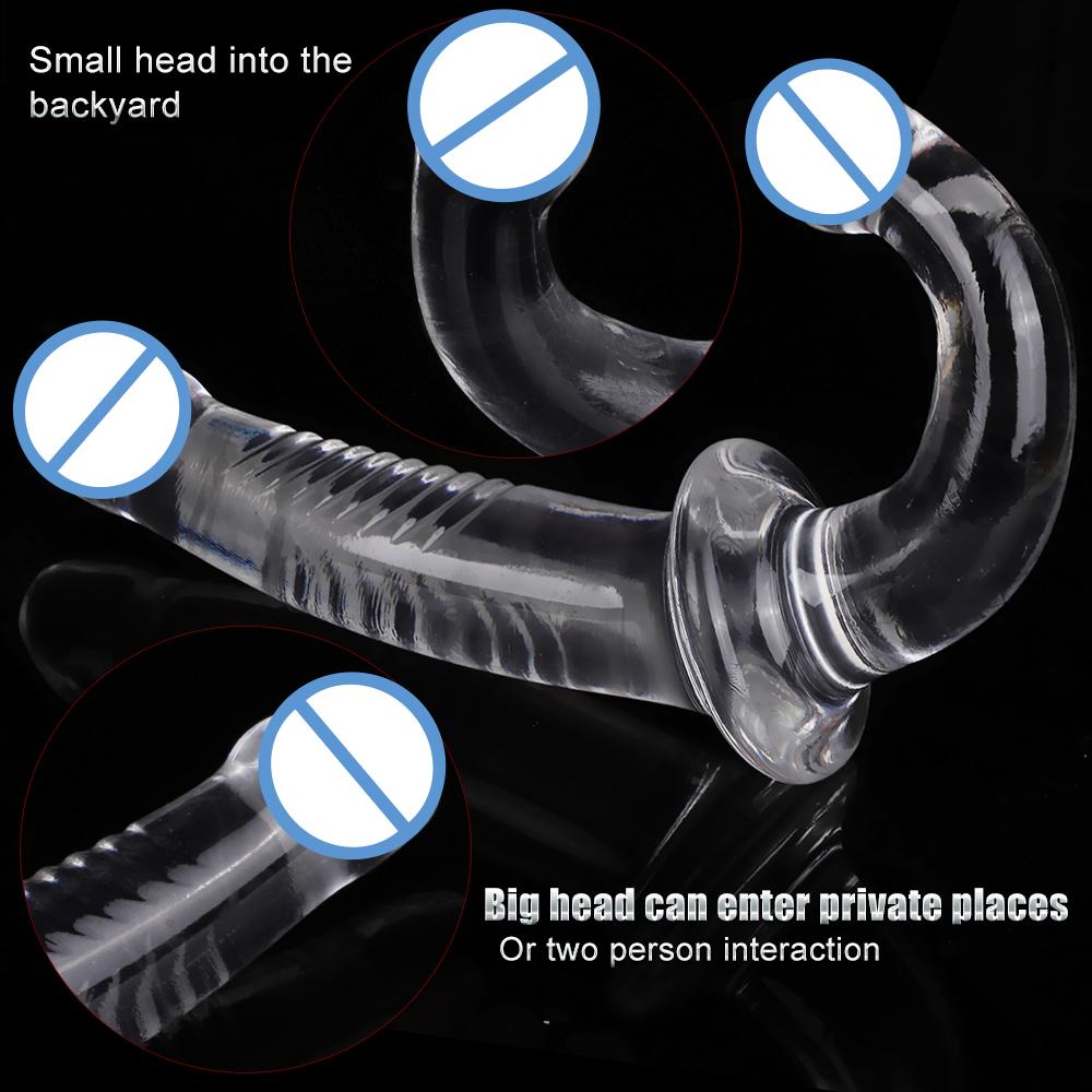 Dual Head Big Realistic Soft Dildo Adult Sex Toys Suction Cup Tpe Crystal Clear Penis Anal Toy G Stimulate For Women Lesbian