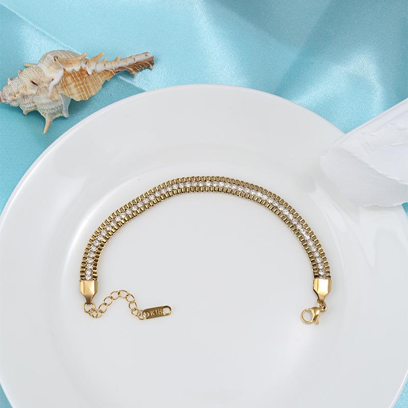 Titanium Steel Three Layer Rhinestone Bracelet for Women Stainless Steel Micro Pave Luxury Minimalist Fashion Jewelry