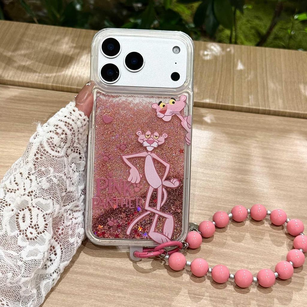 Pink Panther Glitter Cartoon Phone Case for iPhone 17 Pro Max