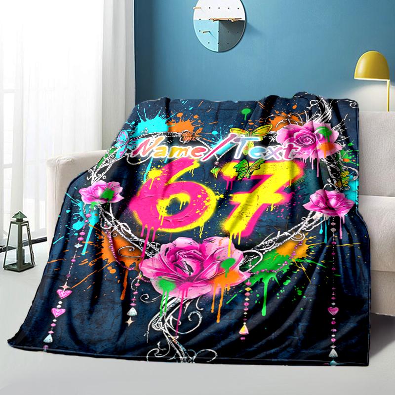 1PC Custom Name Colorful Graffiti Art Flannel Blanket Versatile,all-season Throw Suitable for the Living Room,bedroom,camping,travel,and Gift