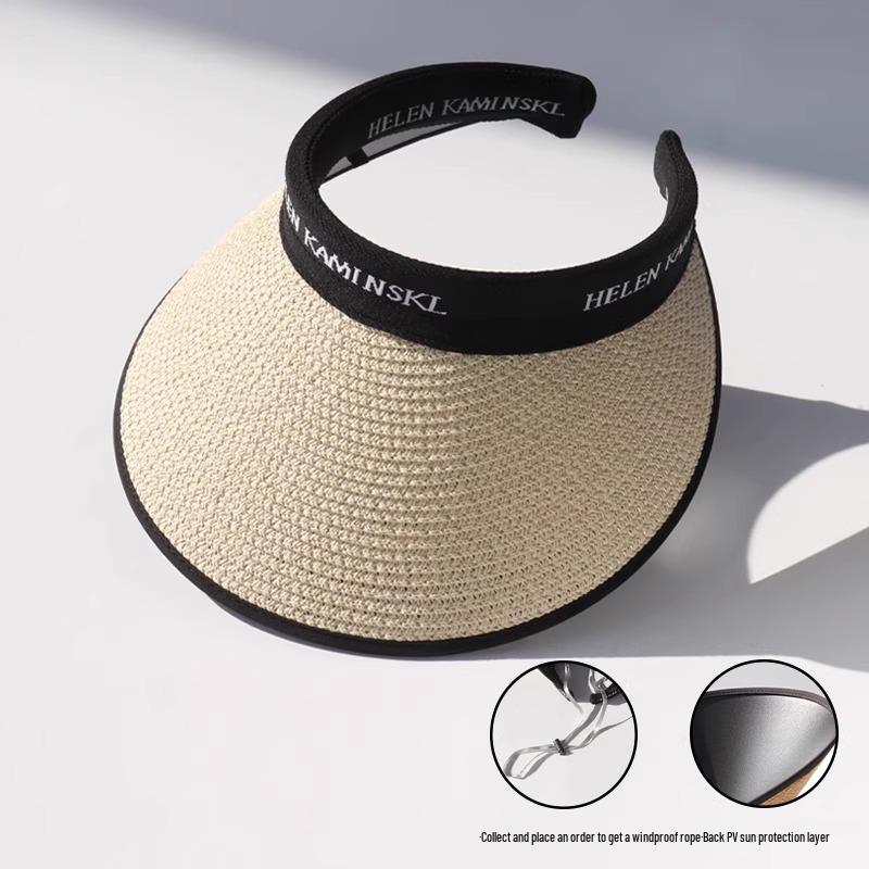 Women's Wide-Brim Straw Sun Hat with UV Protection and Headband