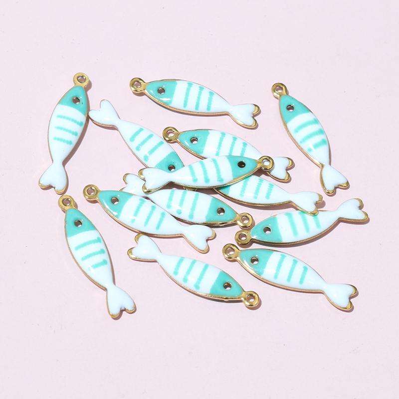 20pcs 18x5mm Stainless Steel Fish Enamel Charms Pendant Stainless Steel DIY Jewelry Making Accessories Findings 