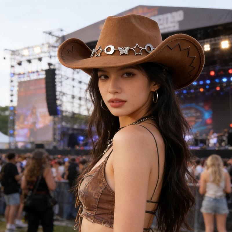 Fashion Star Butterfly Chain Cowboy Cap For Women Men Western Hat Fashion Accessory for Music Festival Theme Party