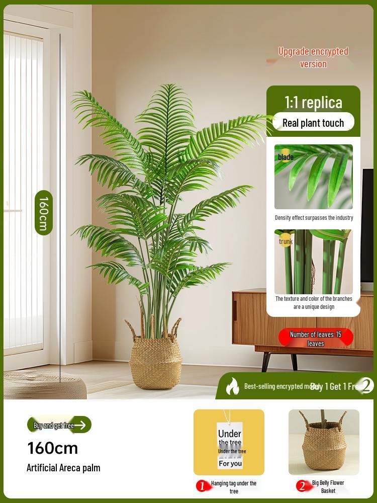 Luxury Fishtail Palm Artificial Tree for Indoor Living Room Decor - Bionic Green Plant In Pot for Floor Landscaping.