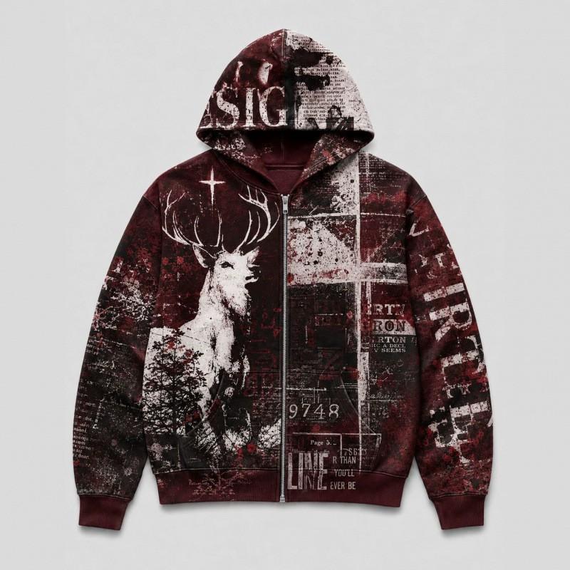 2026 Halloween Y2K Hoodie Zip Up Printed Sweatshirt Teens Youth Streetwear