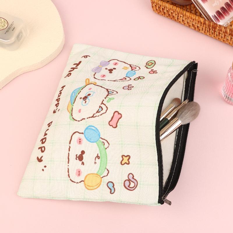 Happy Puppy Cosmetic Bag Lovely Cartoon Little Dog Makeup Storage Bag Travel Toiletry Bag Large Capacity Canvas Storage Pouch