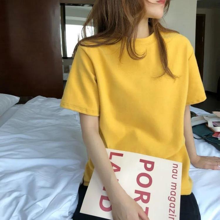 Damen lockeres T-Shirt Kurzarm Minimalistisch einfarbig O-Ausschnitt Oberteil
